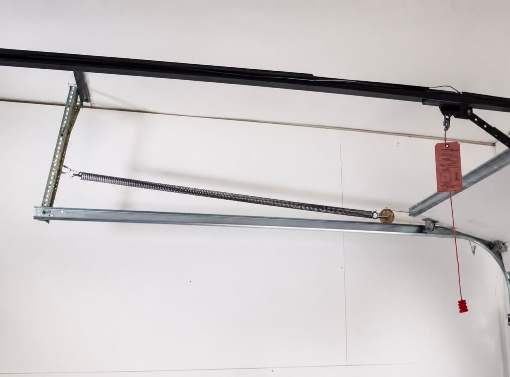 Garage door extension spring system installed along the horizontal track